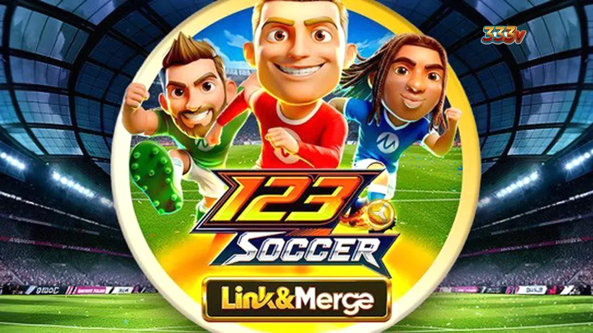 Tampilan antarmuka permainan slot 123 Soccer Link&Merge dengan tema sepak bola yang dinamis.